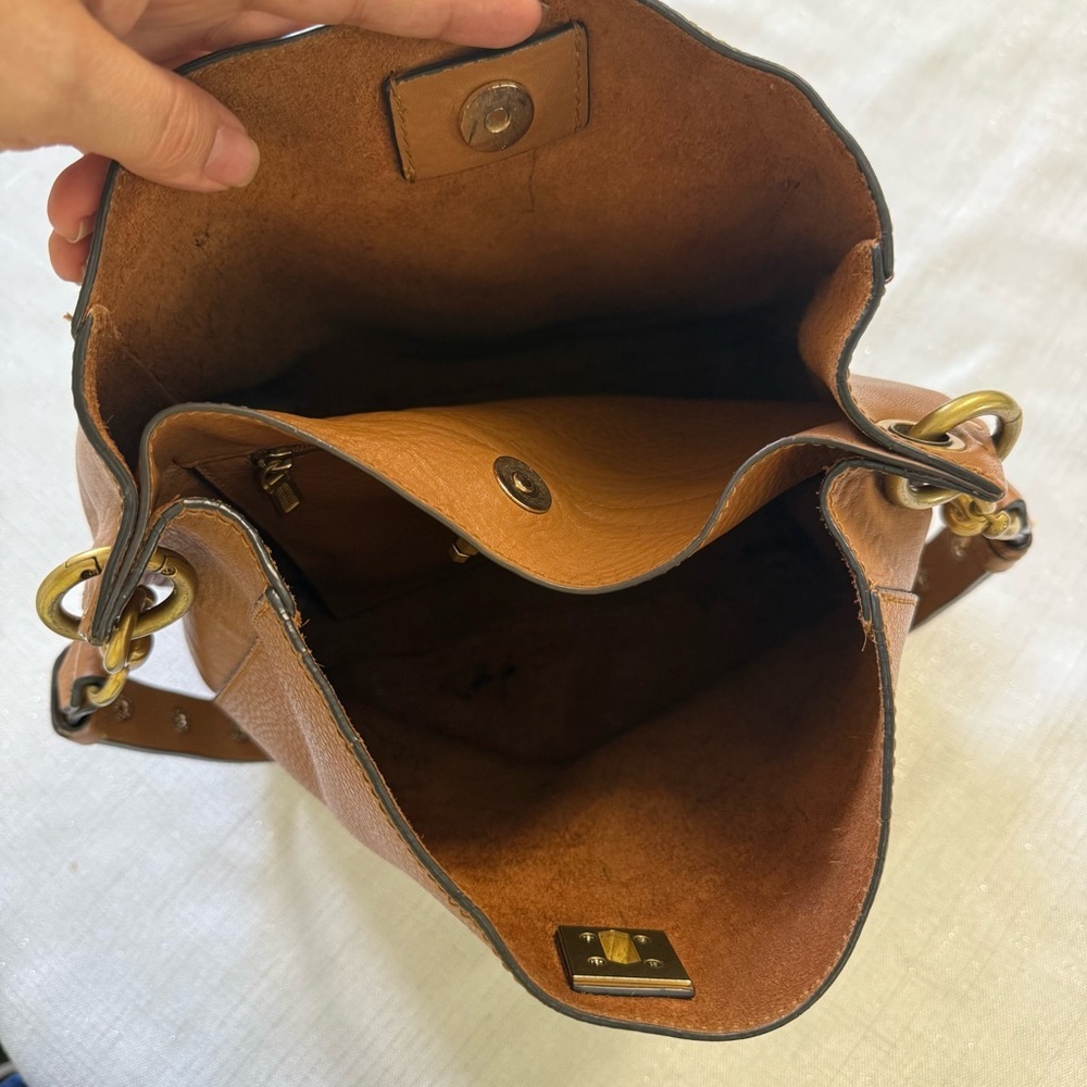 Rebecca Minkoff Darren Leather Hobo Shoulder Crossbody Bag Caramello Brown - Picture 12 of 14